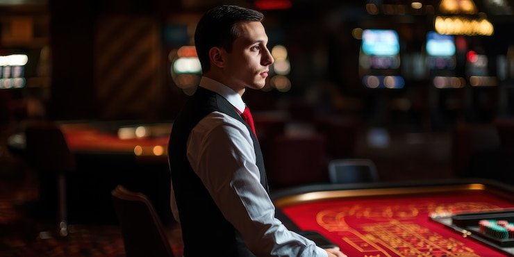Layar live baccarat kobel 4d menampilkan meja dealer, kartu yang dibagikan, dan panel taruhan real-time